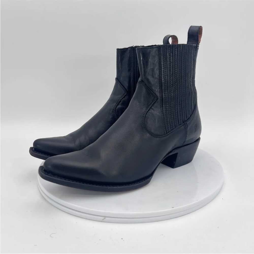 Frye Sacha Western Chelsea Boots Black Leather Pointed Toe Pull On Women Size 7